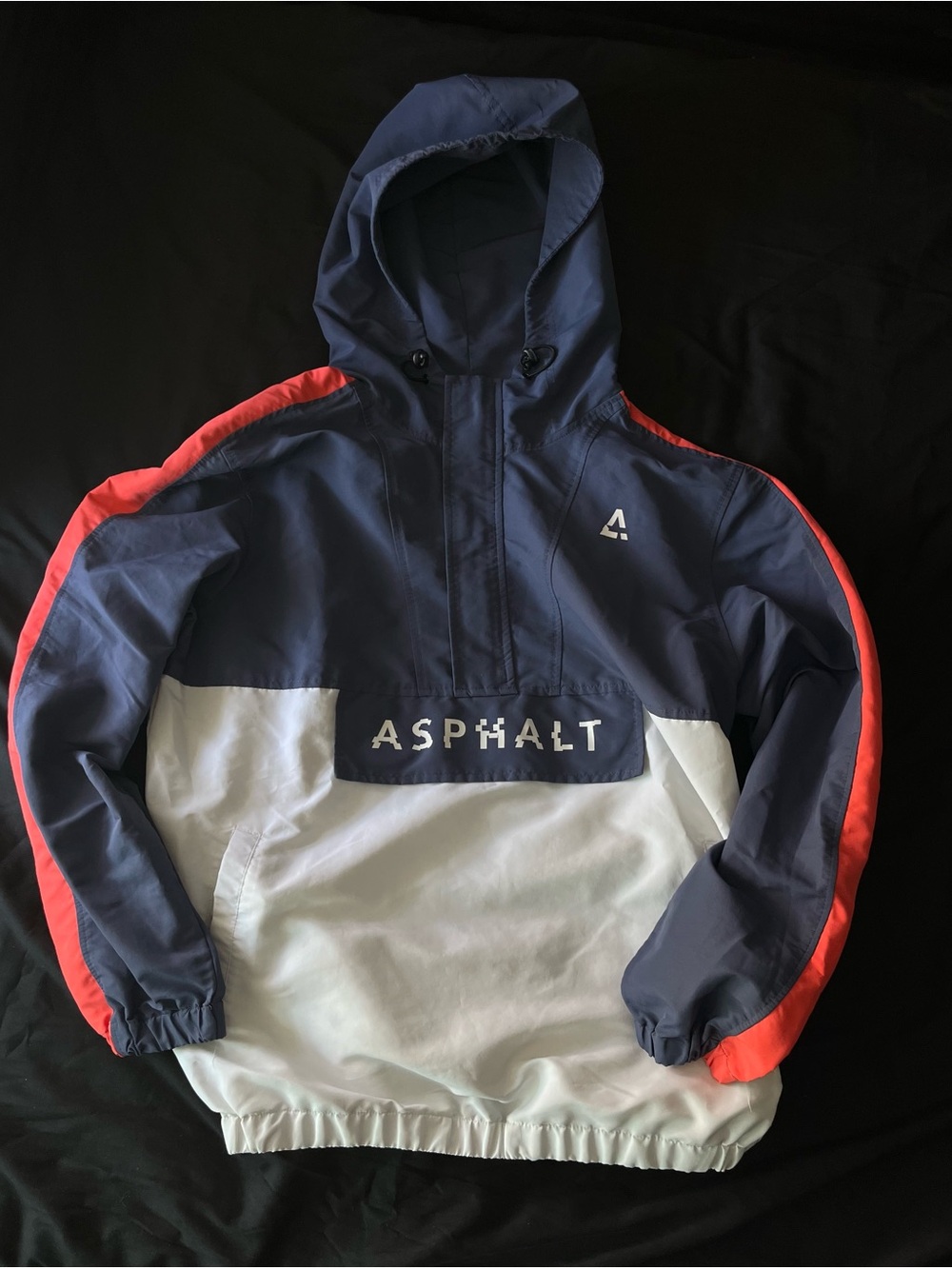 Asphalt Navy, White & Reddish-Peach Hooded Pullover Windbreaker